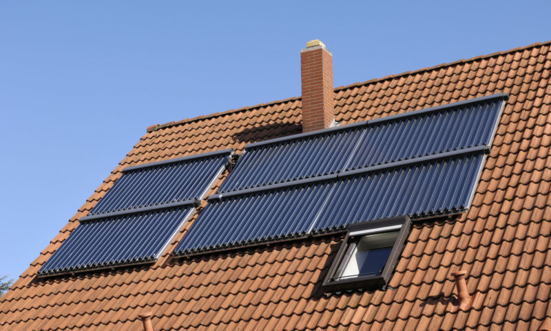 Solar water panel heating on a roof
